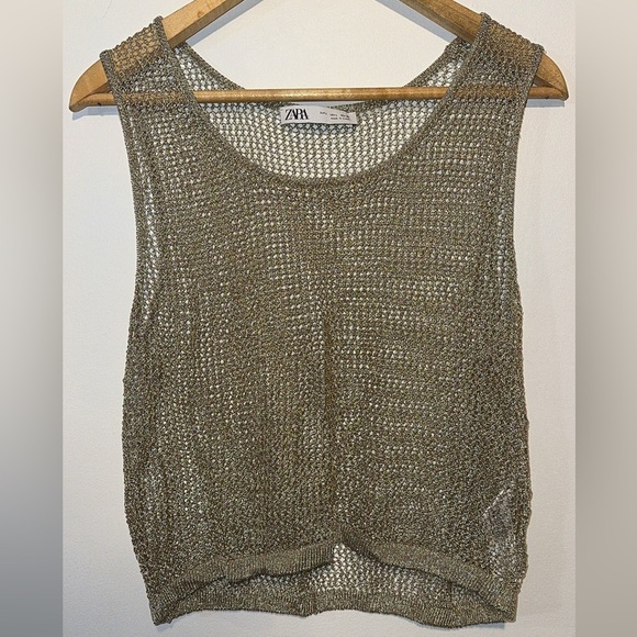 Zara Women’s Metallic Gold Mesh Tank Top - Picture 1 of 5
